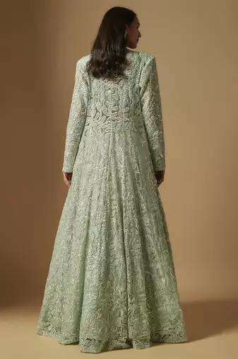 Dex hand embroidered blouse paired with long jacket and skirt
