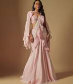 Zenith hand embroidered blouse paired with drape saree and embroidered cape