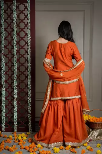 Saanjh sharara set with embroidered dupatta (set of 3)