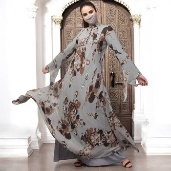 Designer printed floral modest  dress with umbrella flare 1