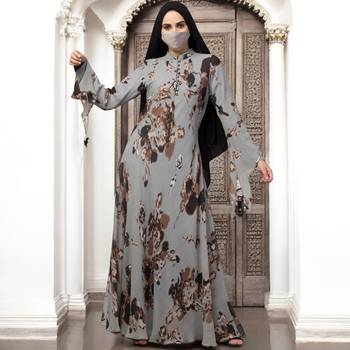 Designer printed floral modest  dress with umbrella flare 2