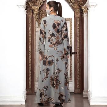 Designer printed floral modest  dress with umbrella flare 3