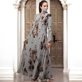 Designer printed floral modest  dress with umbrella flare 4