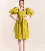 Green sheen drama midi dress