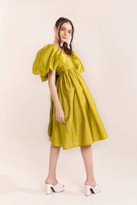 Green sheen drama midi dress 3