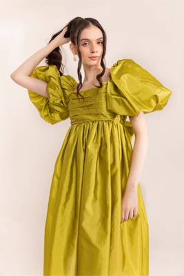 Green sheen drama midi dress 4
