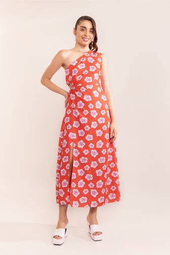 Teaberry red one shoulder dress