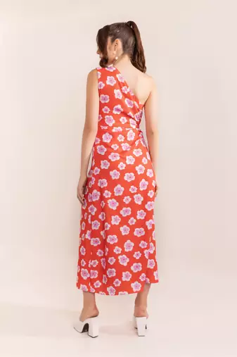 Teaberry red one shoulder dress