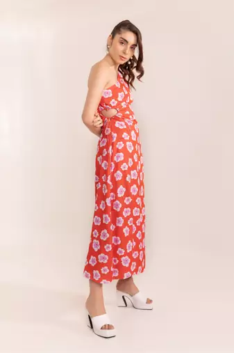 Teaberry red one shoulder dress
