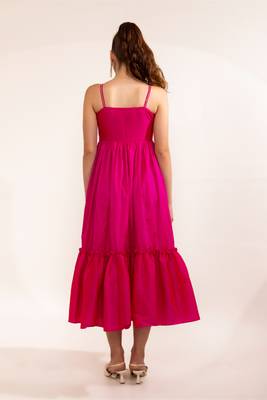 Fuschia pink with rhinestone bow flared maxi dress 3