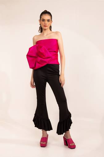 Pink glo pleated bustier with backless crisscross tie up