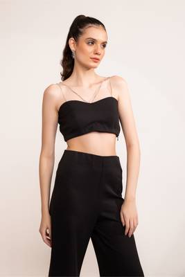Black beauty sweetheart crop top with rhinestone strap 1