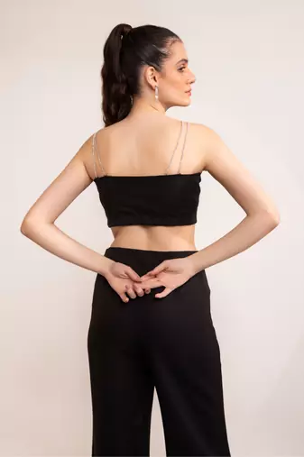Black beauty sweetheart crop top with rhinestone strap