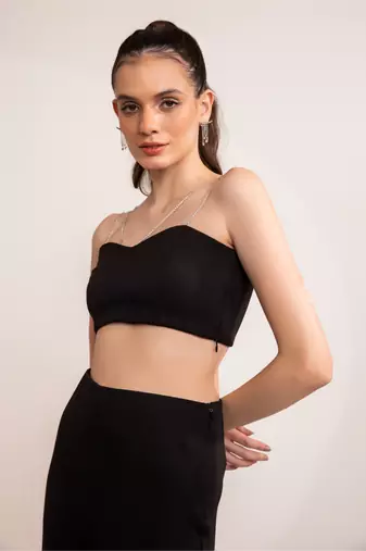 Black beauty sweetheart crop top with rhinestone strap