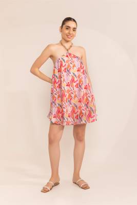 Blushing pink halter neck short dress 1