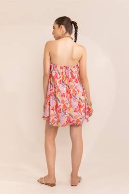 Blushing pink halter neck short dress 2