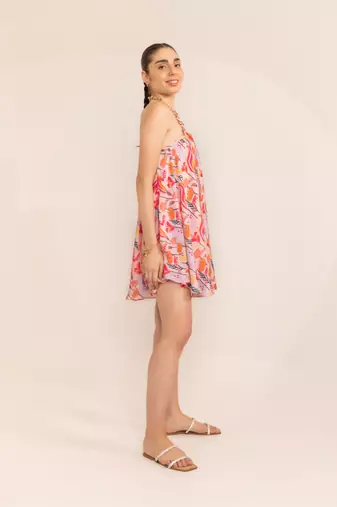 Blushing pink halter neck short dress