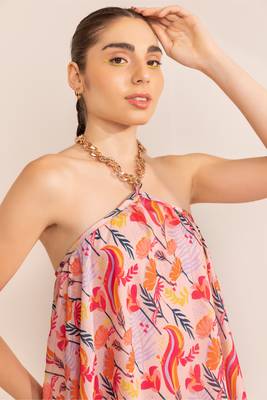 Blushing pink halter neck short dress 4