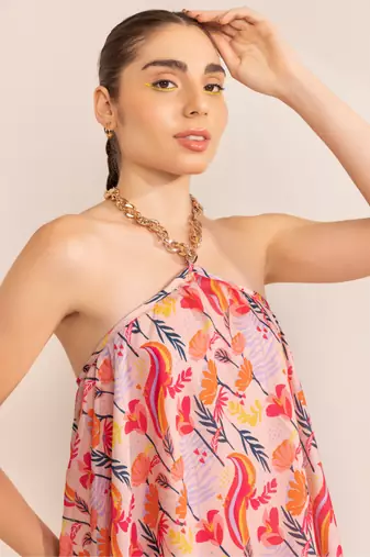 Blushing pink halter neck short dress