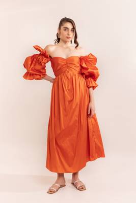 Autumn sunset off shoulder maxi dress 1