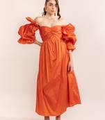 Autumn sunset off shoulder maxi dress