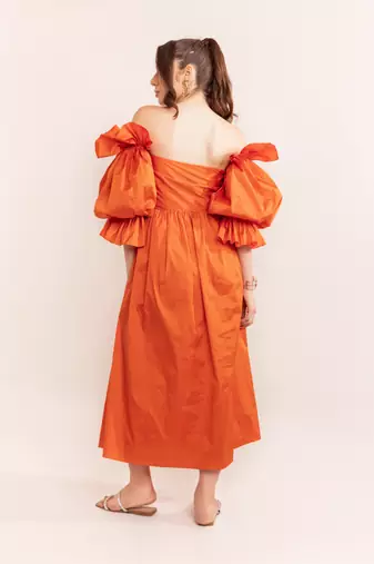 Autumn sunset off shoulder maxi dress