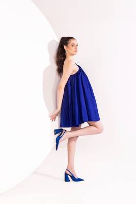 Electric blue rhinestone chain halter mini dress 3