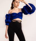 Electric blue off shoulder ruffle sleeve top