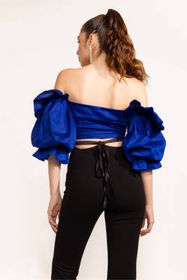 Electric blue off shoulder ruffle sleeve top 3