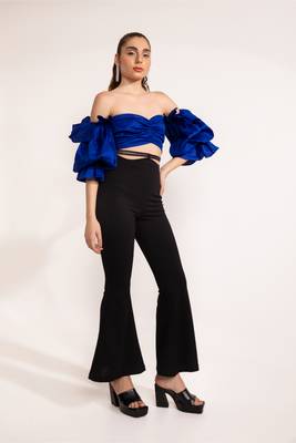 Electric blue off shoulder ruffle sleeve top 5
