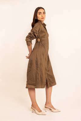 Smoky olive shirt midi dress with side waist cuts 4