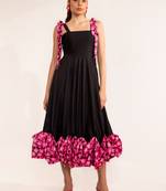 Black beauty maxi dress with 3d pink flower detail