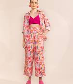 Morning glory pink top with floral print shirt and pant co-ord set