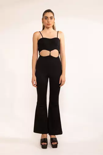 Black beauty waist scallop cut out detacheable jumspuit