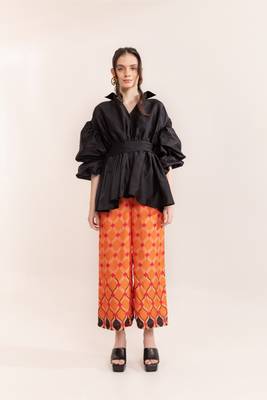 Black beauty shirt with orange dragon fire pants 1