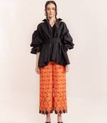 Black beauty shirt with orange dragon fire pants