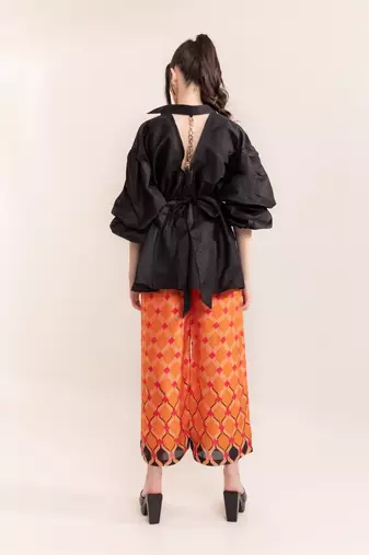 Black beauty shirt with orange dragon fire pants