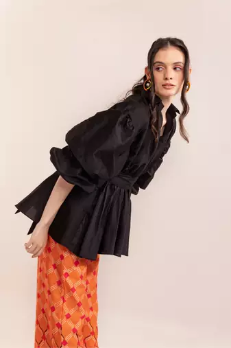 Black beauty shirt with orange dragon fire pants
