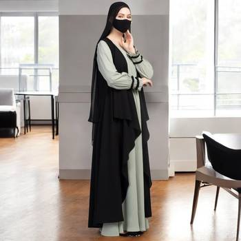 Three Pieces Set- Abaya with Shrug & Hijab for Women & Girls Made in Nida Matte Fabric 3