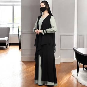 Three Pieces Set- Abaya with Shrug & Hijab for Women & Girls Made in Nida Matte Fabric 4