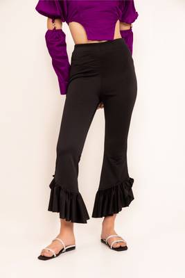 Black beauty ruffled hem high waisted pants 1