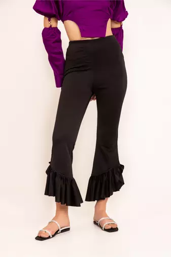 Black beauty ruffled hem high waisted pants