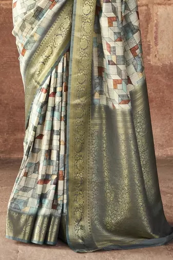 Mint silk blend saree with unstitched blouse piece