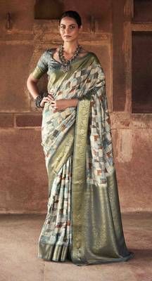 Mint silk blend saree with unstitched blouse piece 4