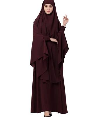 Elegant Wine Kashibo Abaya With Khimar Combo 2