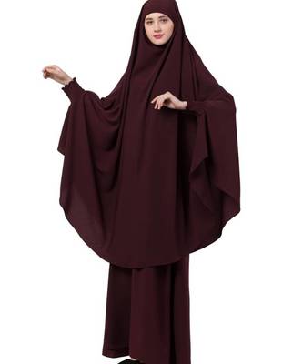 Elegant Wine Kashibo Abaya With Khimar Combo 3