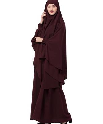 Elegant Wine Kashibo Abaya With Khimar Combo 4