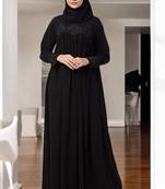 Beautiful Loose Fit Abaya Like Dress with Pearl Lace Work with Hijab