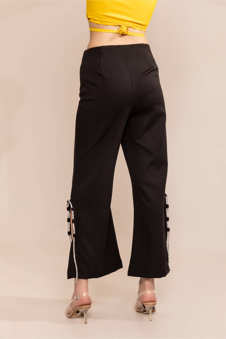 Blazing black side rhinestone slit trouser