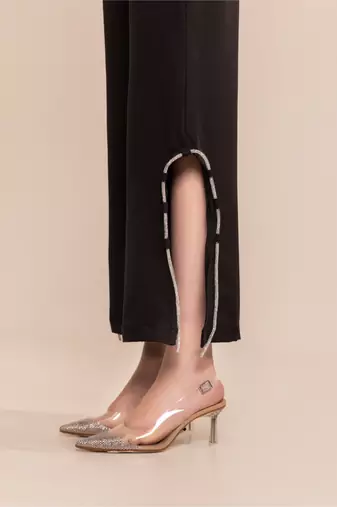 Blazing black side rhinestone slit trouser